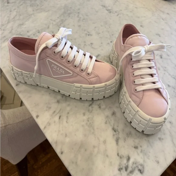 Prada Women's Light Pink and White Sneakers - Picture 2 of 10